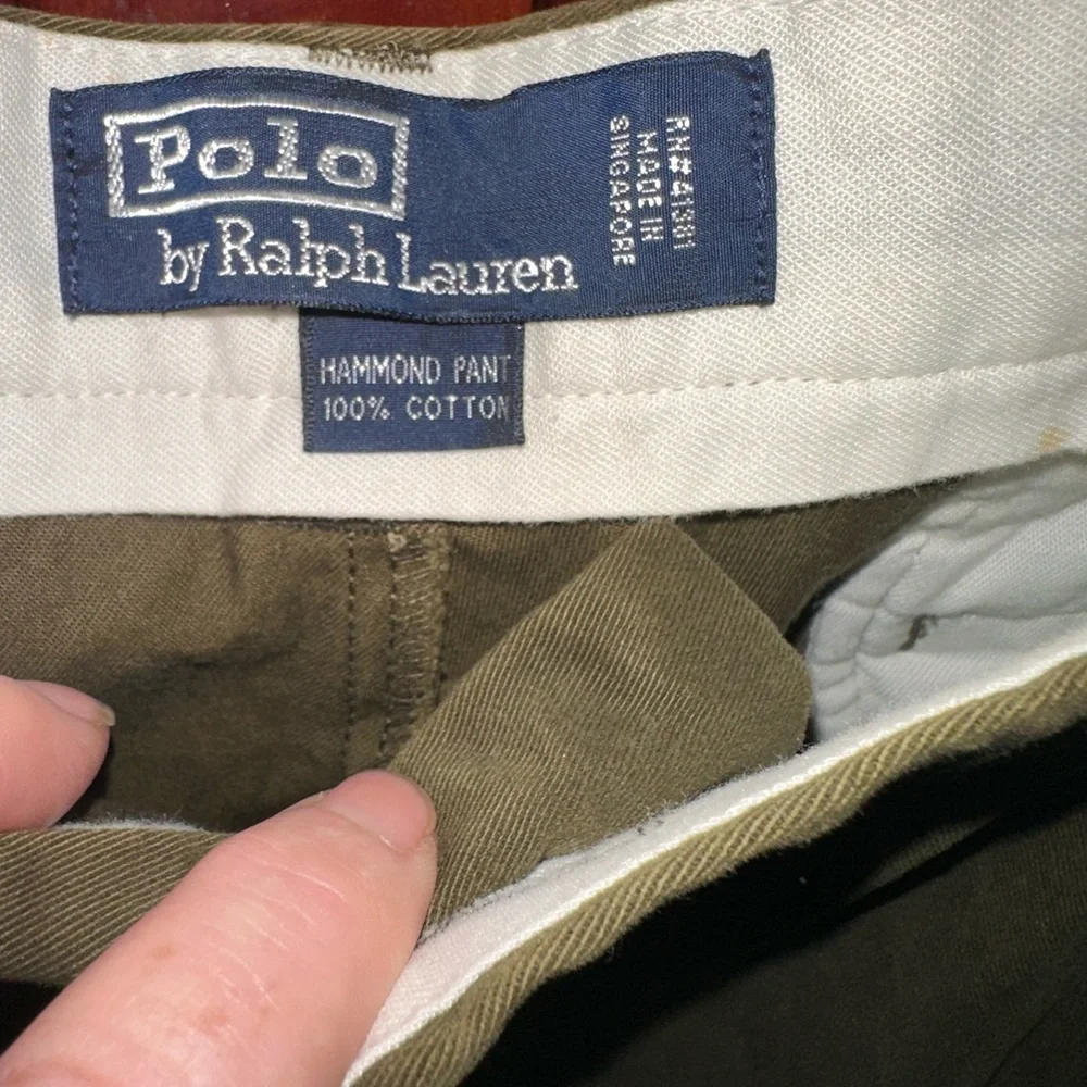 Men's Vintage Cotton Ralph Lauren Hammond Olive Green Pant 36/32 With Cuff .
